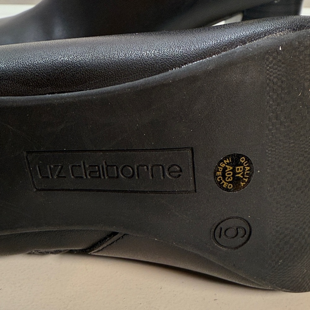 Liz Claiborne Black Ankle Booties with Gold Accent - Picture 2 of 7